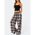 thumbnail image 5 of Yunliwuli Women's Casual Trousers Classic Plaid Print Elastic Waist Loose Wide Leg Pants Lounge Pants, 5 of 6
