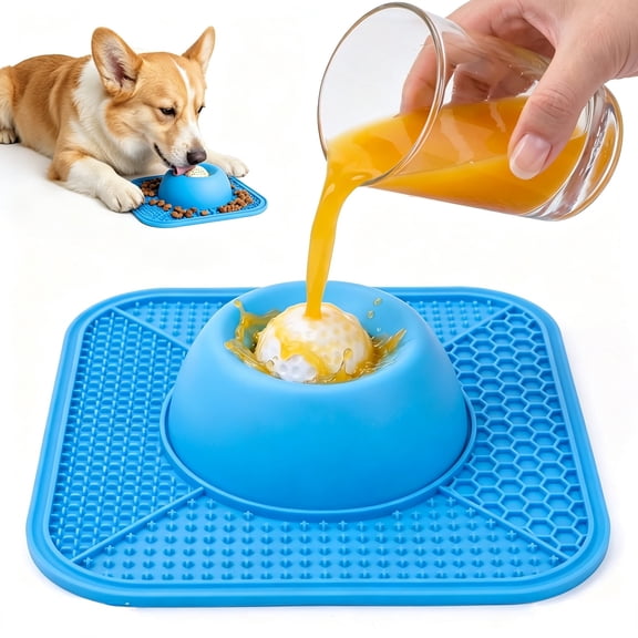 Pet Lick Bowl,Slow Feeder Dog Bowls & Lick Mat for Liquid and Thick Treat, Anti-Slip Dog Lick Bowl with Interactive Rolling Ball, Pup Licking Toy for Large Medium Small Dogs and Cats