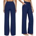 thumbnail image 2 of HKYNLAG Womens Cotton Linen Pants Petite 2026 Summer Lightweight High Waist Straight Leg Solid Beach Lounge Trousers Navy 3XL, 2 of 5
