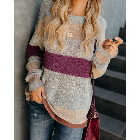 Women Loose Personality Color Matching Slit Top Long Knit Sweater