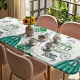 thumbnail image 3 of Happy Birthday Table Cloths for 8 Foot Rectangle Tables, Green Luxury Dress Crown Carriage Flowers Patio Waterproof Elastic Fitted Tablecloths, Washable Rectangular Table Cover for Camping, 3 of 8