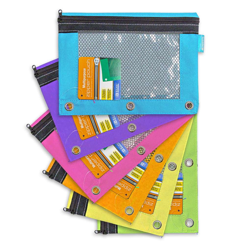 Zippered Binder Pencil Pouch Rivet Enforced Hole 3 Ring Pen Stationery Bag LD