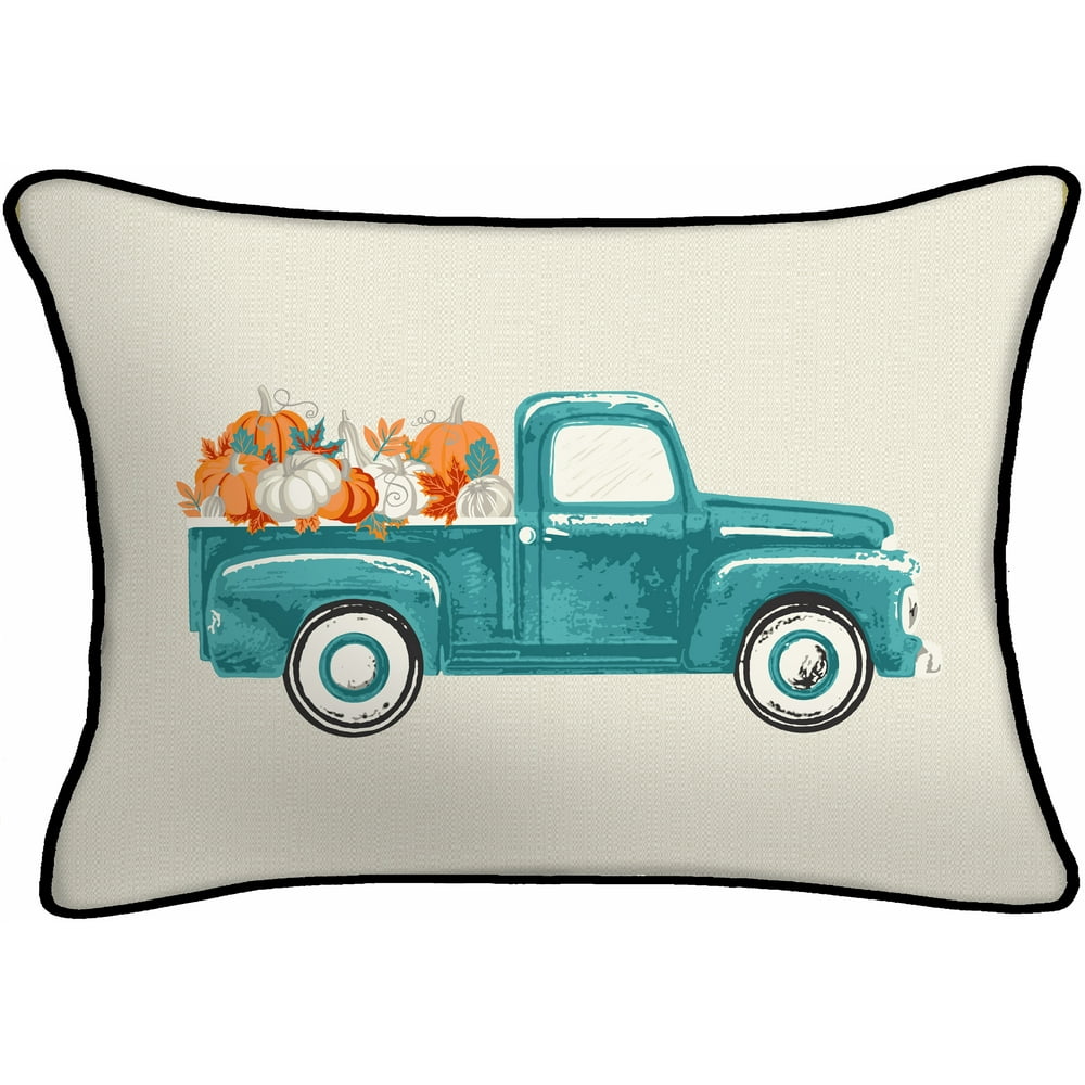 Mainstays Fall Blue Truck Outdoor Toss Pillow Set of 2, 12" L x 16" W