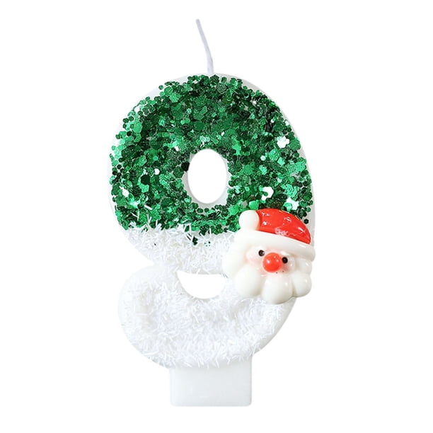 Nueva vela digital navideña de Papá Noel, verde y blanca, con sombrero rojo y muñeco de nieve.