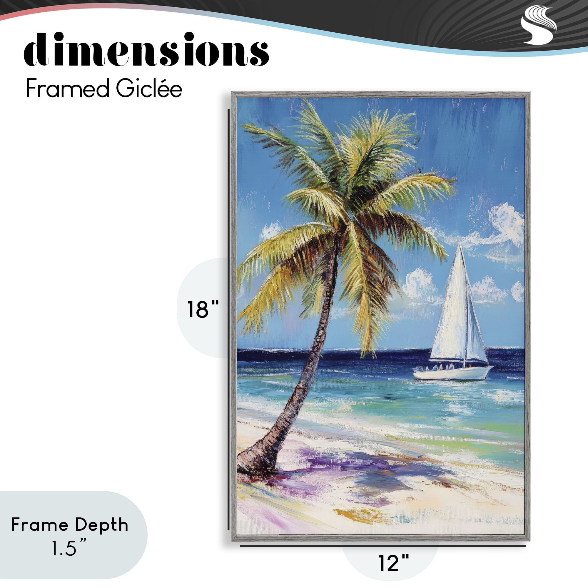Stupell Industries Sailboat Delight with Palm Tree Gray Framed Giclee Art, design by Petal Prints Design