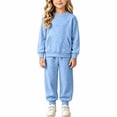 thumbnail image 4 of NordicNest Girls Two Piece Set Casual Fall Outfit with Pocket Kids Plain Color Fashion Sports Outfits Warm Clothes Light Blue,6-7, 4 of 7