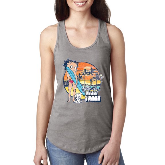 Wild Bobby, Betty Boop Endless Summer Beach the Dog Betty Boop Ladies Racerback Tank Top, Heather Grey, Large