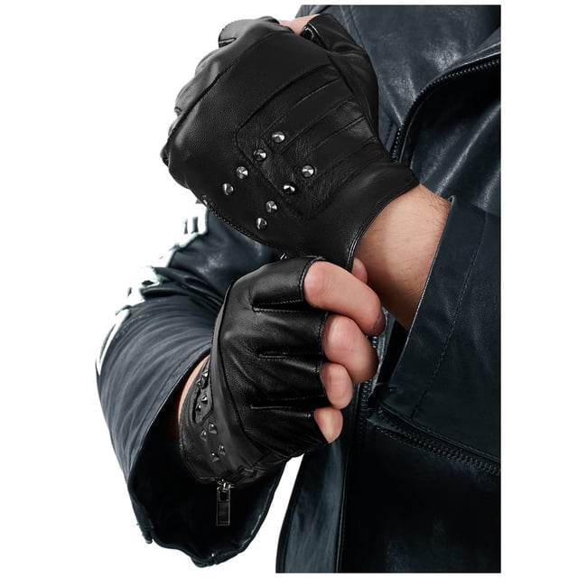 Guantes FIORETTO de piel auténtica sin dedos para hombre, color negro L