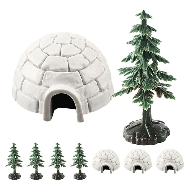 1 Juego de Mini casa de hielo y árbol de Navidad, modelo pequeñas, figuras de iglú realistas para decoración de micropaisajismo, accesorios