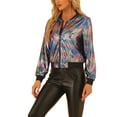 thumbnail image 4 of INSPIRE CHIC Blouson Bomber à Fermeture à Glissière Léger Métallique pour Femme à Col Montant Holographique Iridescent TP, 4 of 5