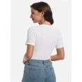 thumbnail image 2 of Womens Scoop Neck T Shirts Basic Ribbed Tees Fitted Tshirt Plain Short Sleeve Tops Casual, 2 of 6