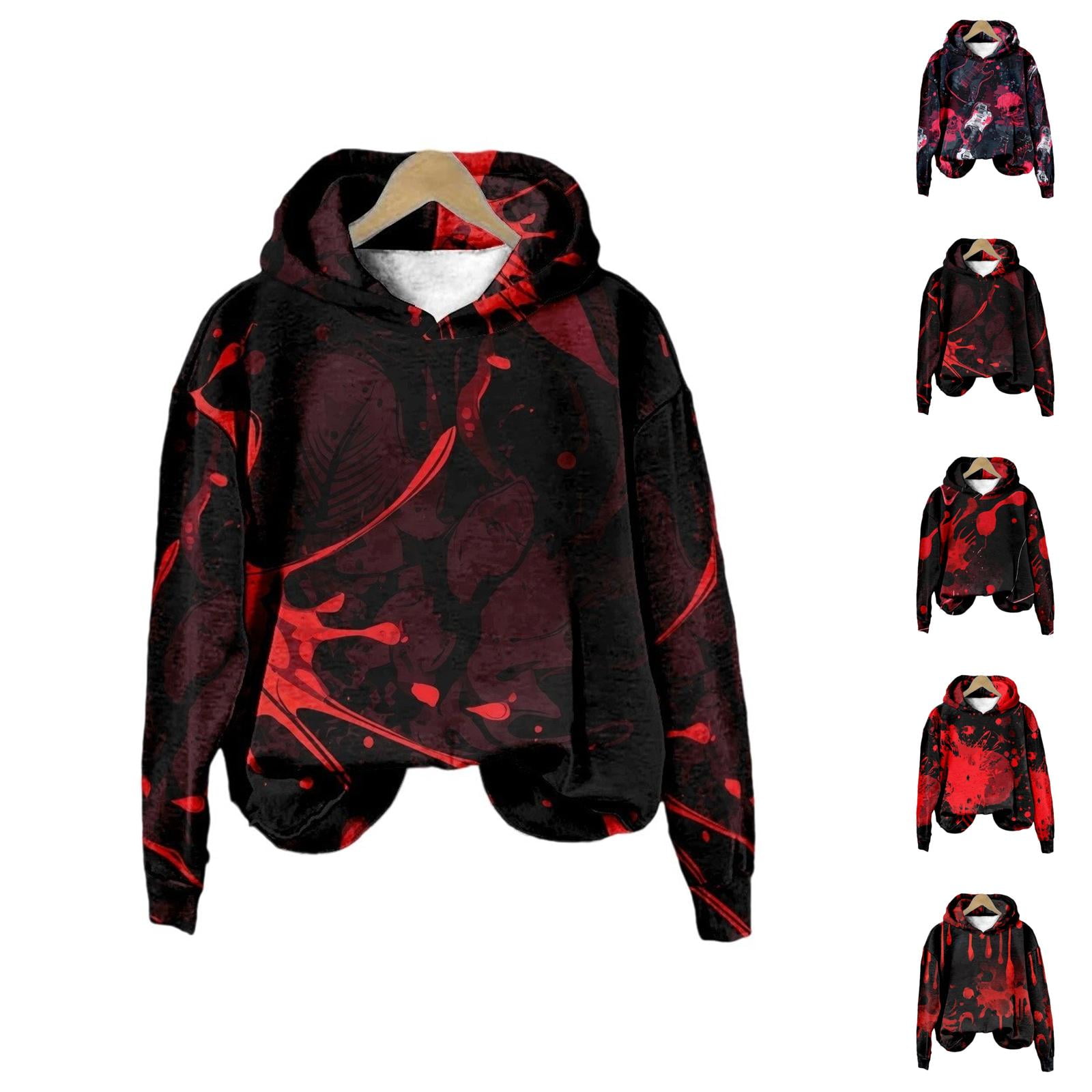 Musuos Women Skeleton Print Crop Top Gothic Punk Hoodies