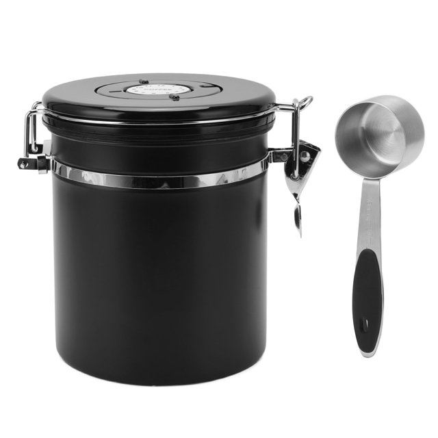 Coffee Bean Storage Stainless Steel Airtight Container Coffee with 30ml Spoon Date Tracking Coffee Canister for Store 1.5L Black