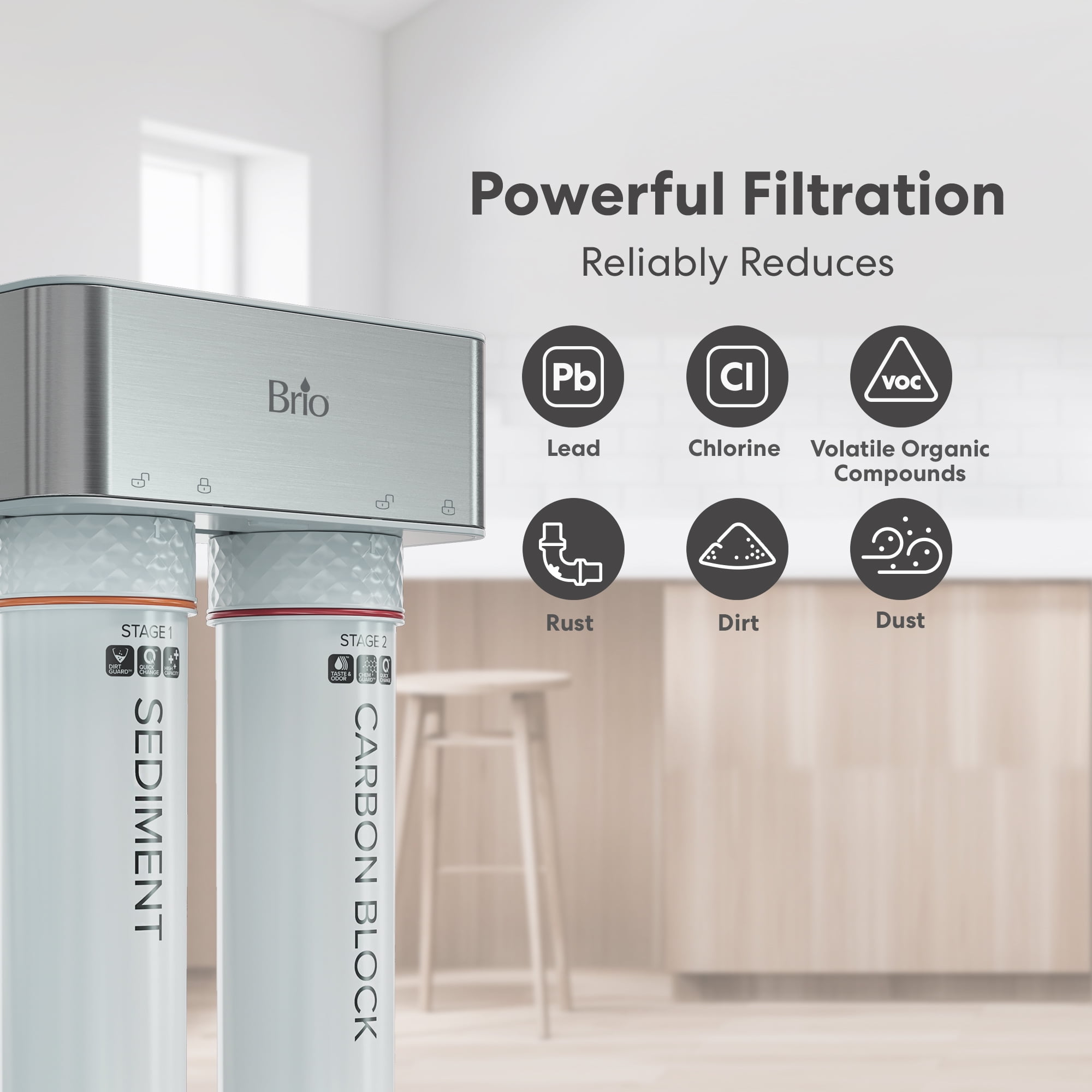 Brio 2-Stage Under Sink Filtration System, 950-Gallon Capacity Sediment & Carbon Filters