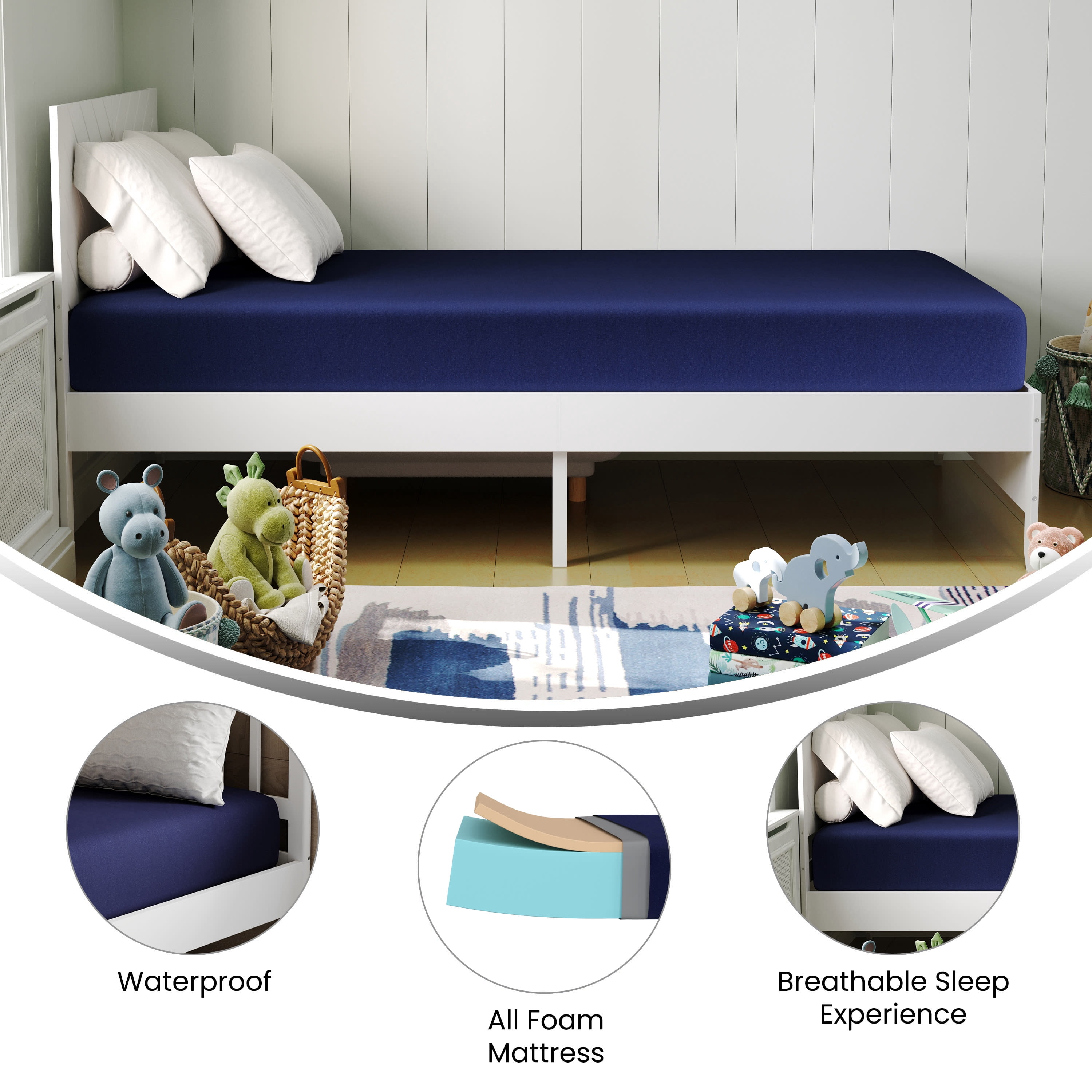 BizChair Liquid-Resistant Memory Foam 8" Twin XL Mattress with Removable Cover with Zipper in Blue