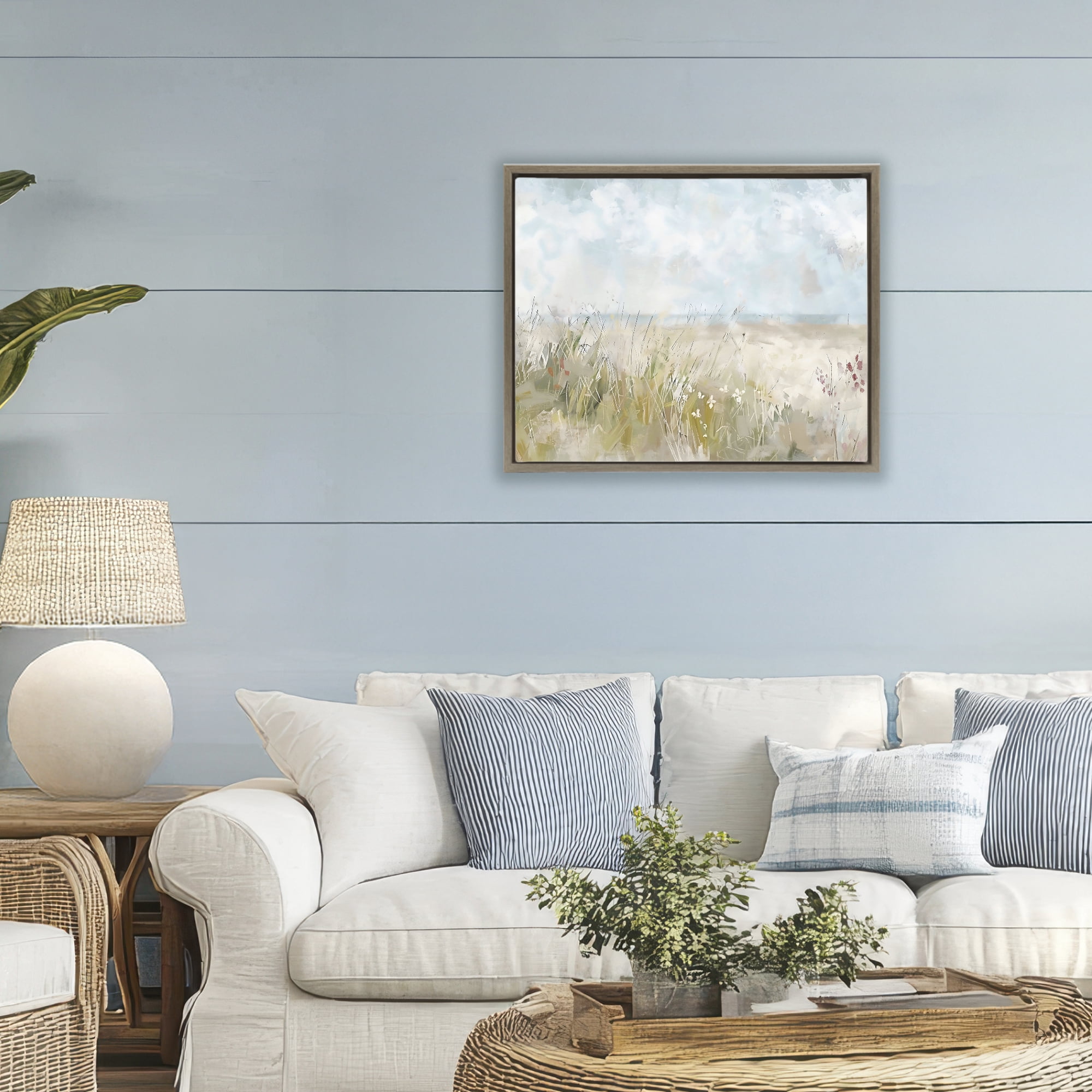 Stupell Industries Flowers By The Ocean Brown Framed Floater Canvas Wall Art, design by Creative Studio