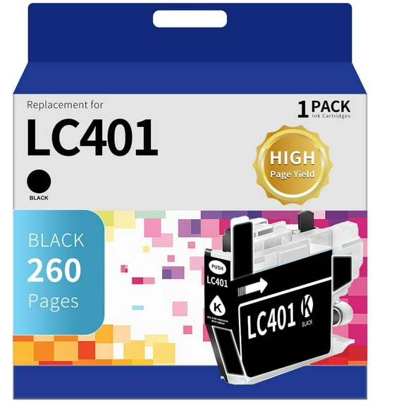 LC401 Ink Cartridge for Brother LC401 LC-401for MFC-J1010DW MFC-J1012DW MFC-J1170DW Printer (Black, 1-PACK) 200 pages