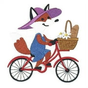 Picnic Pal - Foxy Cyclist Embroidered Iron on/Sew patch [5.41" X 4.88"]