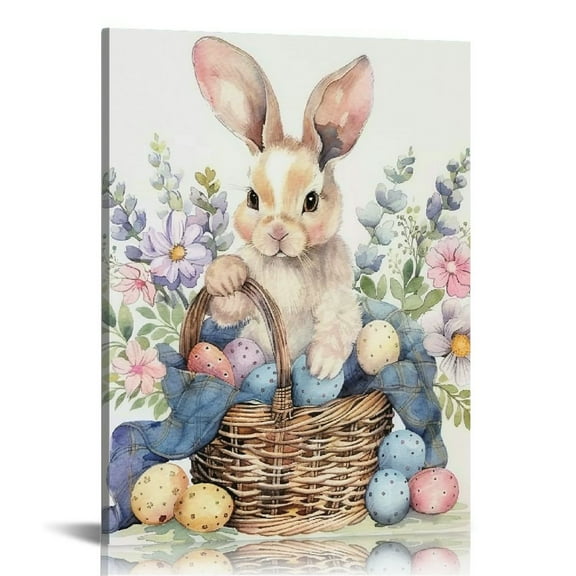 Acheng Happy Easter Wall Art Bunny Carrying Egg Basket Aesthetic Painting Picture Print Wall Art Poster Painting Canvas Poster Artwork Gift Idea Room Aesthetic  12x16 in