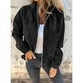 thumbnail image 6 of Women'S Solid Color Corduroy Jacket Minimalist Style Hooded Zip Front Coat Casual Outerwear Black S, 6 of 7