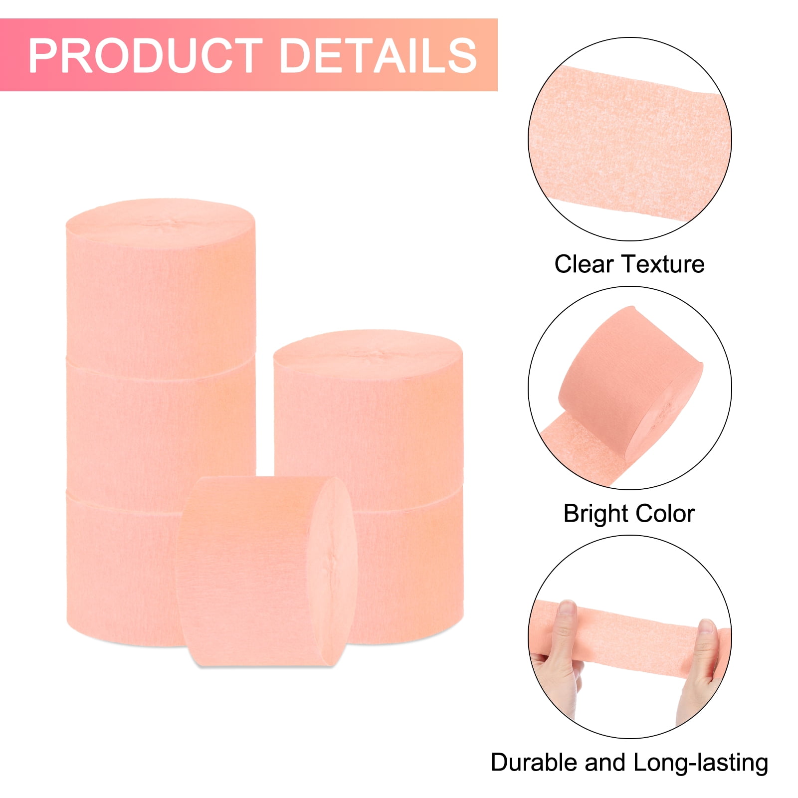 Unique Bargains 10Pcs Crepe Paper Streamers for Party Peach Color 1.8in x 82ft