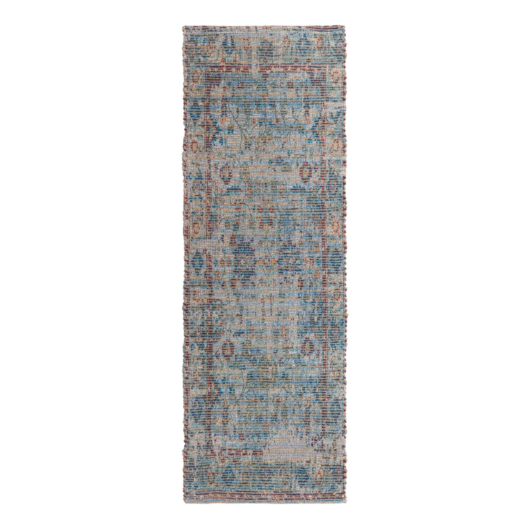 Unique Loom Chenille Jute Collection Area Rug - Laxmi (2' 2" x 6' 1" Runner Teal blue/Green)