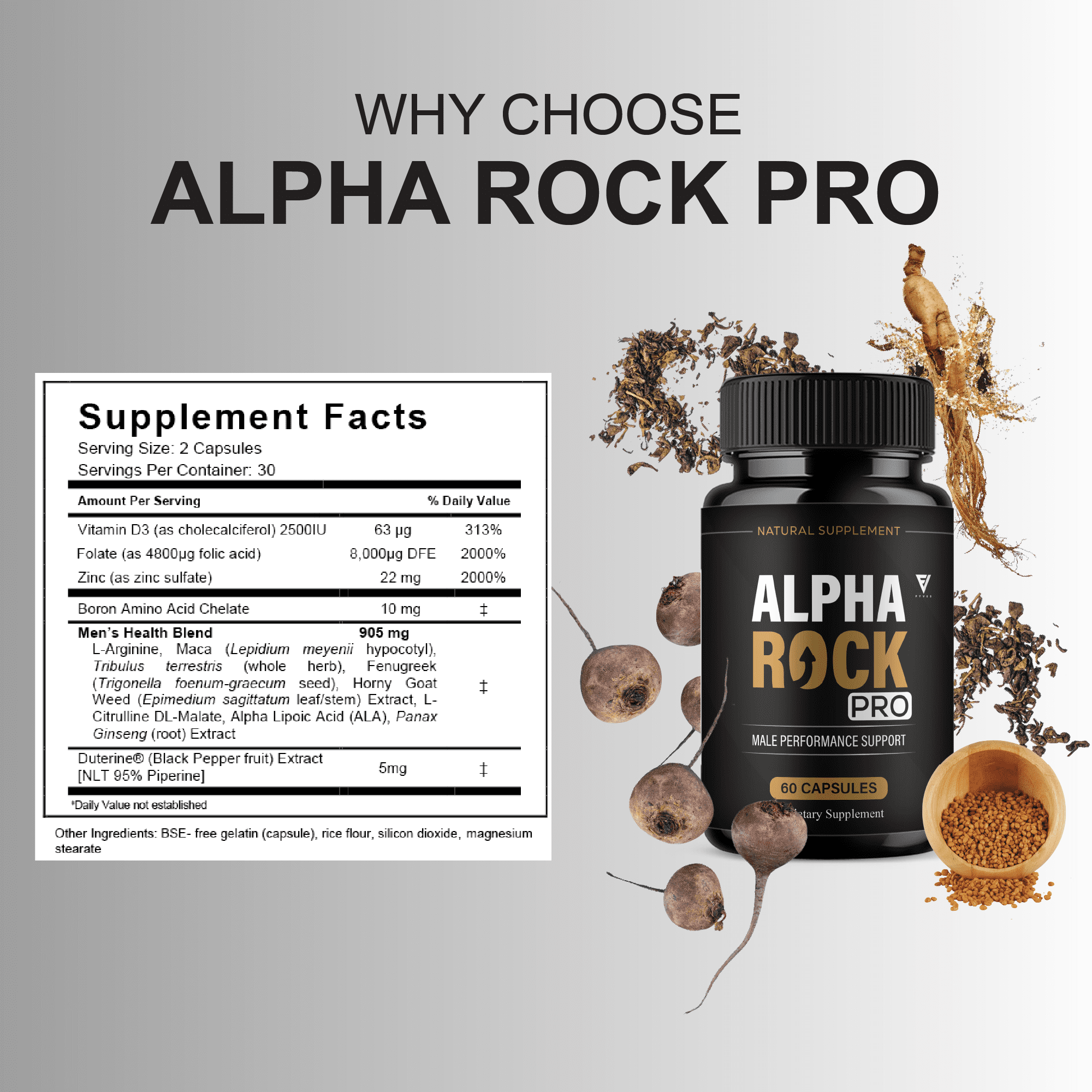 Alpha Rock Pro Pills, Alpha Rock Performance Supplement (60 Capsules)