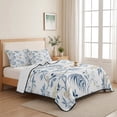 thumbnail image 5 of Quilts Twin XL Size Bedding Set, Blue Yellow Floral Lightweight Quilted Comforter, Spring Birds Garden Botanical Blossom Reversible Bedspread Coverlet with Pillow Covers for All Season, 68" x 98", 5 of 9