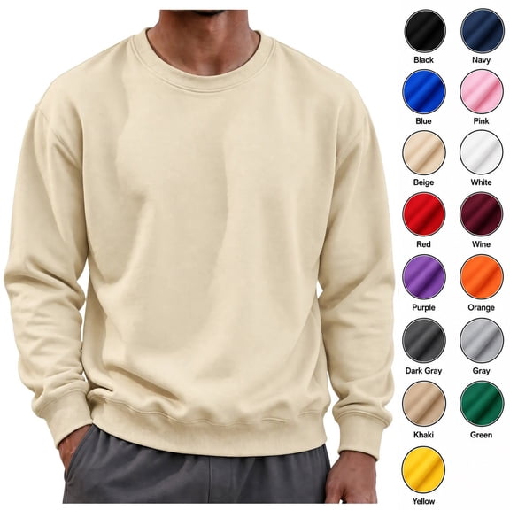 XRoczxe Men's Crewneck Sweatshirt, Solid Color Pullover Top, Soft Cotton Blend Long Sleeve Sweater for Fall Spring Daily Casual Wear