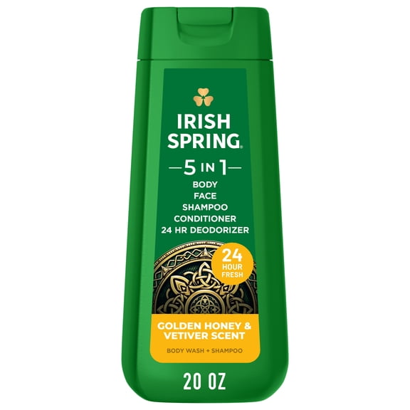 Irish Spring 5 in 1 Moisturizing Body Wash for Men, Golden Honey & Vetiver Scent, 20 fl oz