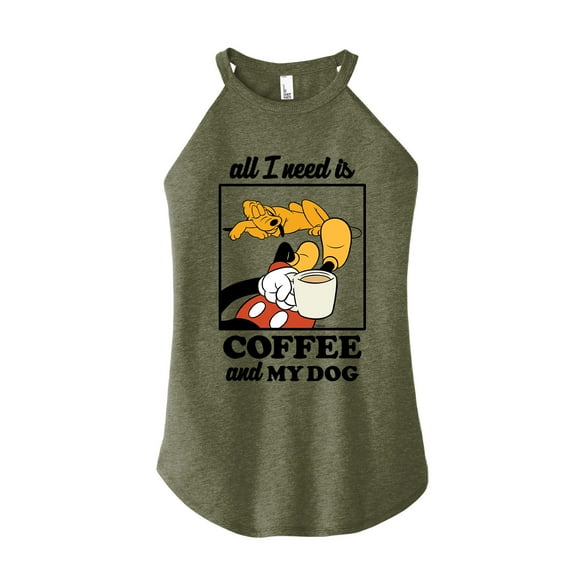 Mickey & Friends - Coffee And My Dog - Juniors High Neck Tank Top