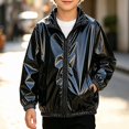 thumbnail image 2 of SGFCWSX Boys Bomber Jacket Metallic Zip Up Lightweight Shiny Windbreaker Coat Black Size 12, 2 of 9
