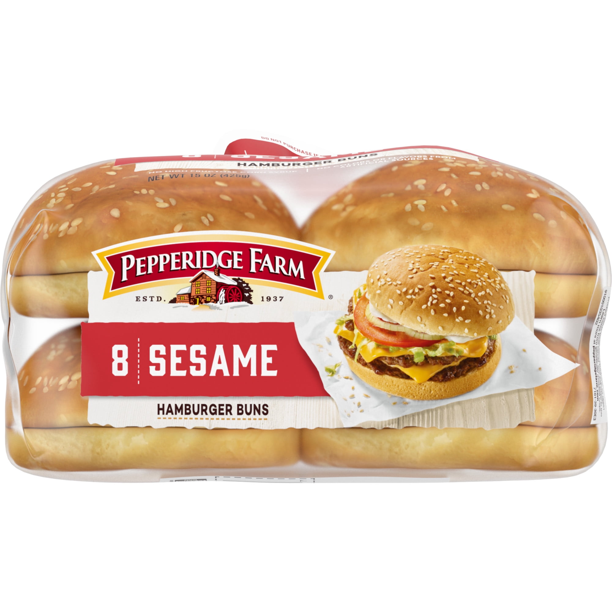 Pepperidge Farm Sesame Topped Hamburger Buns, 8-Pack Bag
