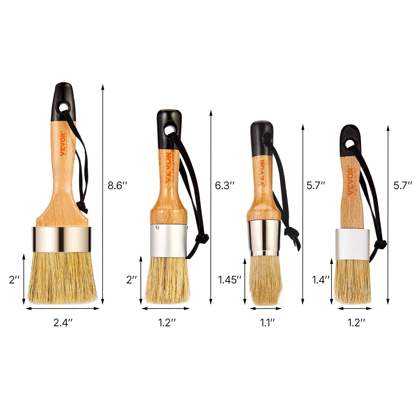 VEVOR Chalk Wax Paint Brush, 4 Piece Wax Paint Brush, Chalk Paint Brushes for Furniture, Acrylic Paint,Milk Paint,Home Decor, Natural Bristle Round Oval Chalk Paint Brush for All Painting