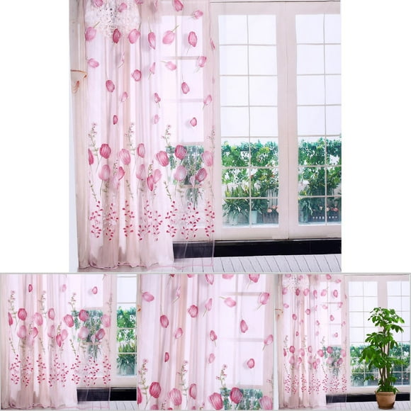 Cortina de tul, 100 x 200 cm, estampado de tulipanes, cortinas de tul, cortina de tul con estampado de eficiencia óptima