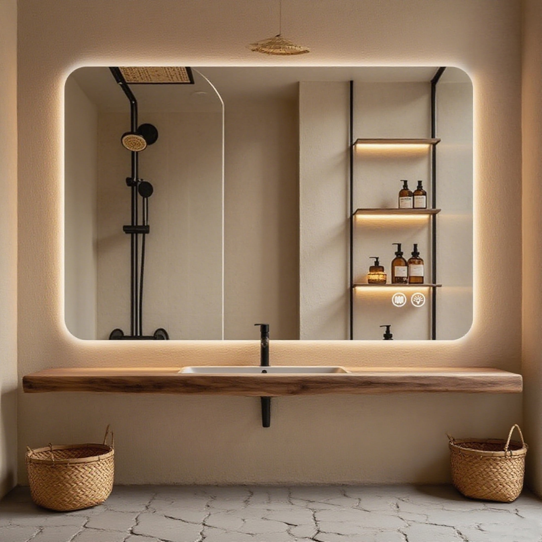 Noble House 30"x40" Rectangular LED Backlit Bathroom Mirror, Anti-Fog, Dimmable 3-Color Lighting