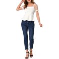 thumbnail image 2 of INSPIRE CHIC Hauts à Manches Bouffantes en Maille Transparente à Encolure Carrée pour Femmes TP Blanc, 2 of 7