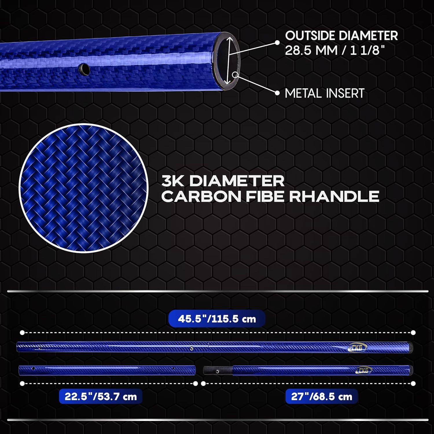 CKG Metal Detector Shovel Travel Carbon Handle Total Length 45.5' Diam 1.1 for Scoop Shovel, Universal Lightweight Pole for Beach Metal Detecting Digging Tools – Blue/Travel Size