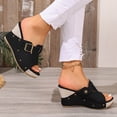 thumbnail image 6 of Women's Raffia Wedge Heeled Mules, Buckle Strap Peep Toe Dress Sandals, Plus Size Comfortable Wedge Heel Shoes for Spring Summer Wear, 6 of 10