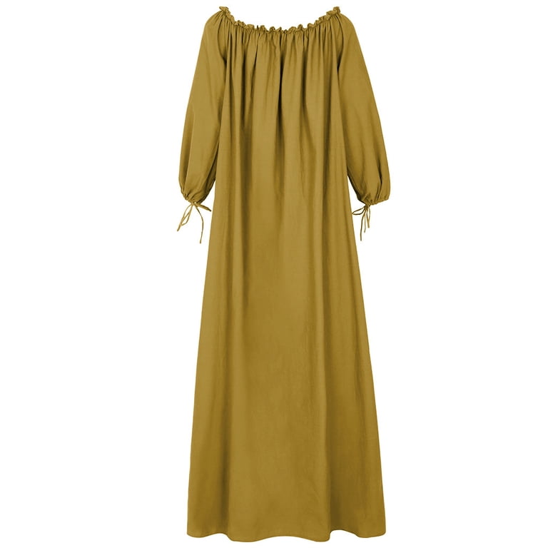 plus size yellow flowy dress UTTOASFAY Womens Dresses Women Plus Size Daily Casual Open Shoulder Vintage Loose Boho Maxi Dress L NEWNEW