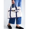 thumbnail image 3 of Free Assembly Women's Canvas Tote Handbag with Tote Charm, Natural with Navy, 3 of 7