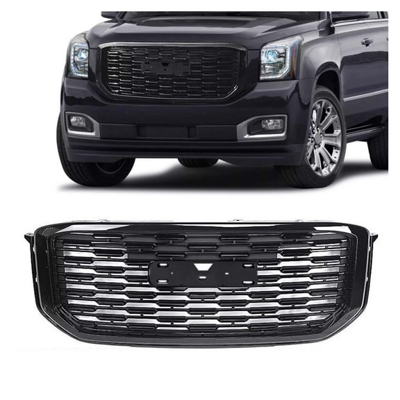 WaiRitoday Compatible with GMC Yukon Denali Style 2015-2020 22936421 Front Upper Grille Gloss Black ABS