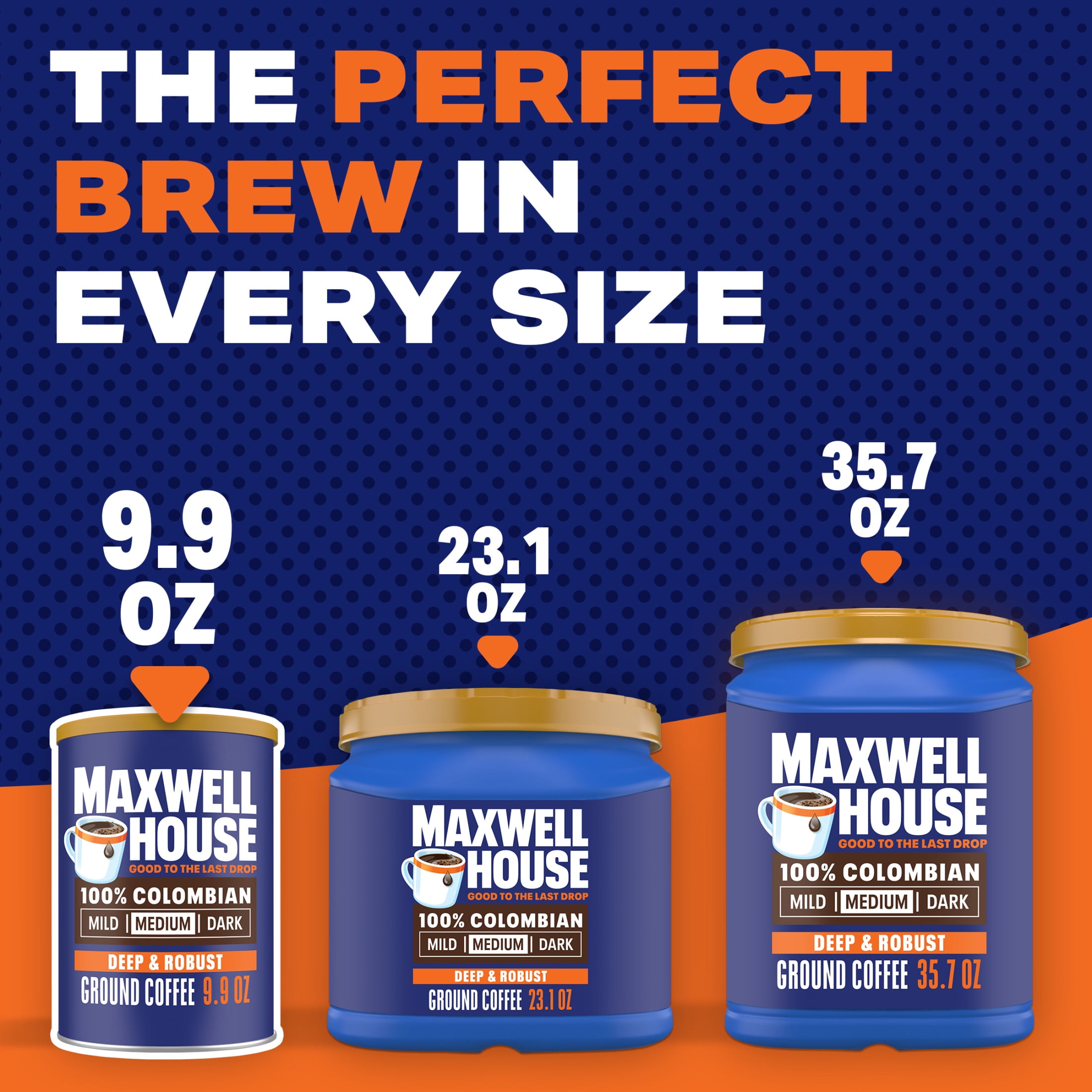 (6 pack) Maxwell House 100% Colombian Ground Coffee, 9.9 oz Canister