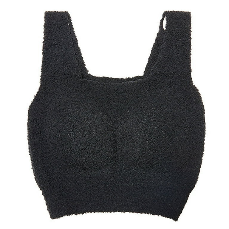 Winter Women's Short Fluffy Loungewear Crop Tank Top Plush thermal
