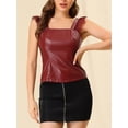 thumbnail image 3 of DARING DIVA Women's Party Lace Trim Tank Top Faux Leather PU Sleeveless Top L Wine Red, 3 of 5