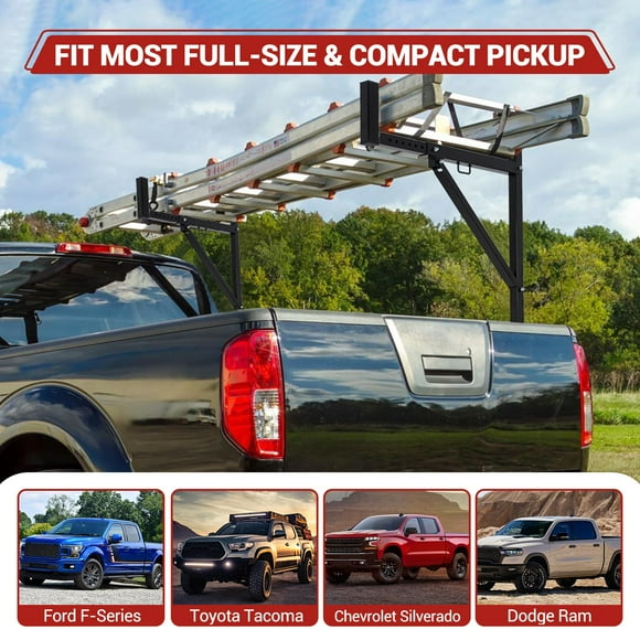 GloryStar Pickup Truck Ladder Rack | Adjustable 19" - 34" Width & 38.6" - 44" Height | 250 LB. Load Capacity | Drilling Mounting Steel Truck Bed Rack | Ideal for Kayak, Surfboard, Lumber (2 Pack)