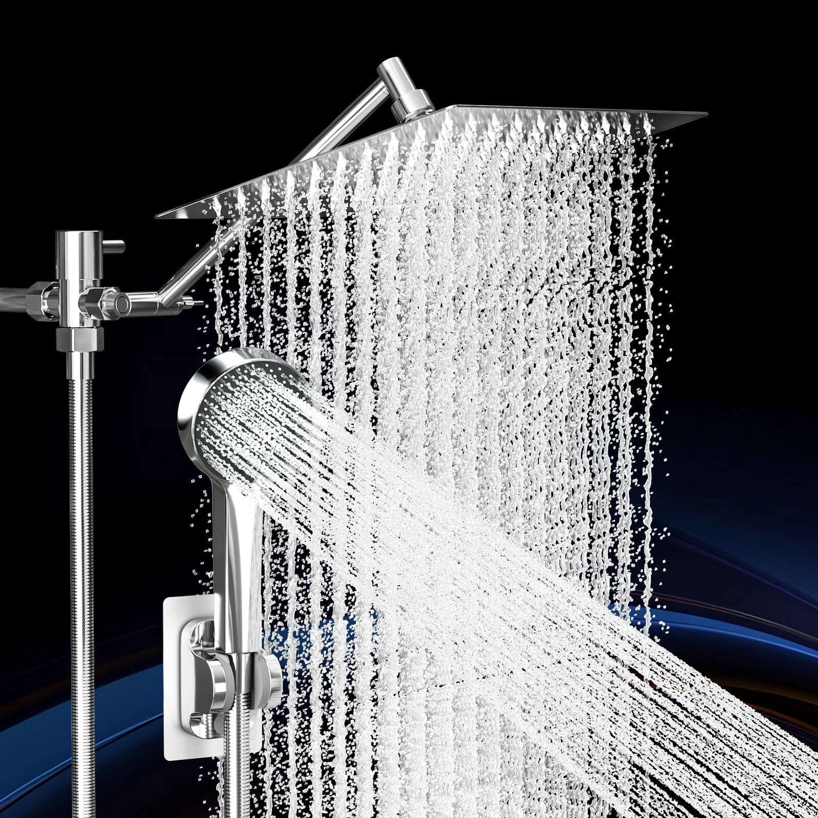 Shower Head  Rain With Handheld Spray Combo 10 Inch Adjustable High Rainfall Dual Showerhead Set Extension Arm And 60 Long Hose (silver)