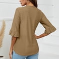 thumbnail image 5 of gbyLJF Womens 3/4 Length Sleeve Tops Loose V-Neck Eyelet T-Shirts Fall Dressy Casual Ruffle Sleeve Tunic Blouses Brown S, 5 of 5