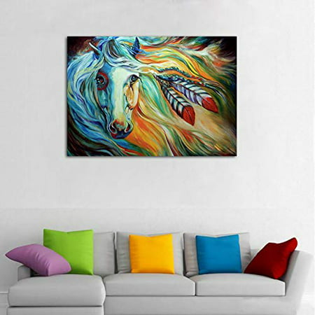 Faicai Art Spirit Indian War Horse Canvas Paintings Wall Prints Colorful Abstract Animal Picture Hd Printings Oil Painting Modern Home Decor Pictures For Living Room Office Wooden Framed 24 X36 - Wall Art Painting For Living Room India