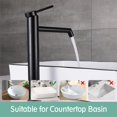 thumbnail image 5 of Grifo mezclador de lavabo alto con control ajustable de agua fría y caliente Grifo monomando moderno de lavabo negro, 5 of 5